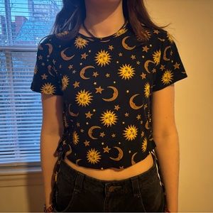 Black with moon pattern crop top